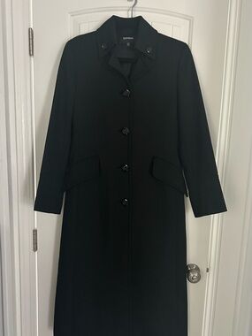 Express Vintage Black Long Single-Breasted Wool Blend Coat Sz Small 5/6